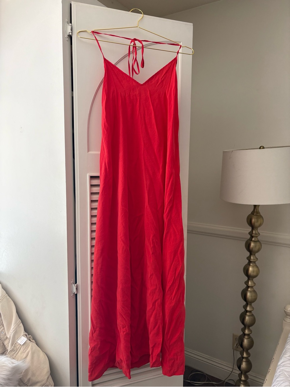 Zara Red Spaghetti Strap V-Neck Maxi Dress